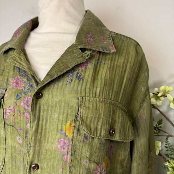 Free People | Found Floral Moss Camp Shirt Olive Green Button Down Medium - Picture 4 of 12